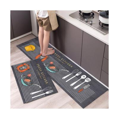 China Custom Kitchen Anti-Slip Mat 2 Pieces Microfiber Moroccan Lattice Non-Slip Soft Kitchen Mat for sale