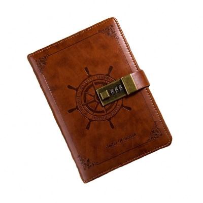 China Hardcover Business Journal Notebook PU Vintage A5 Leather Notebook With Hot Lock for sale