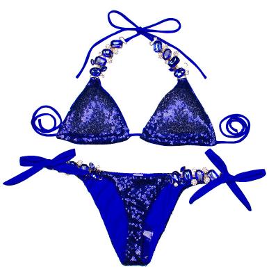 China Popular 2 Pieces Plus Size Customized Swimwear Pearls Crystal Swimsuit Fashion Women Bathing Suits Triangle Bikini for sale