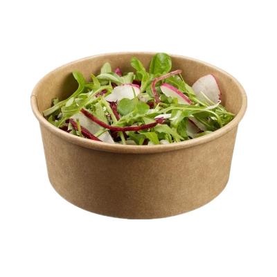 China Disposable Custom Printed Salad Bowl Disposable PE Coated Paper Paper Packaging Containers Open Paper Single Wall Brown for sale