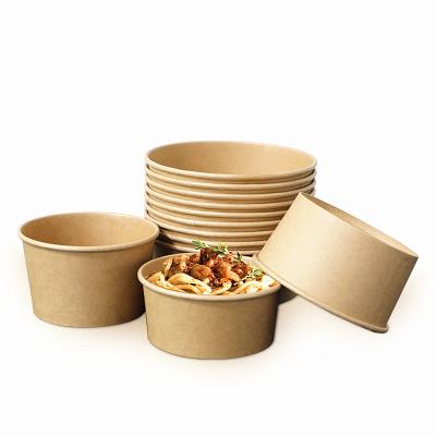 China Disposable Kraft Paper Salad Bowl With PE Coated Food Grade Waterproof Paper Packaging Containers Open End Disposable Paper Single Wall 16OZ for sale