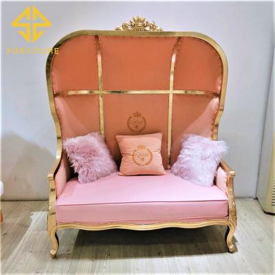 China Pink Royal Throne Chair Double Seats High Storage King Queen Throne Back Chair For Wedding Events Decor for sale