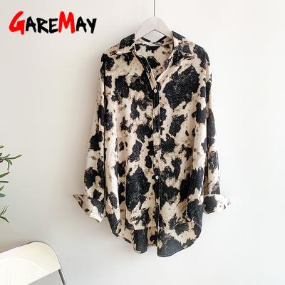 China QUICK DRY spring casual women's shirt with leopard print blouse vintage long sleeve 2021 oversized shirts for women turn-down collar for sale