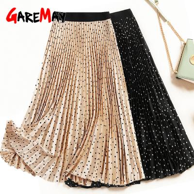 China Garemay Sustainable Skirt With High Waist Women Casual Polka Dot Skirts Black A Line Elastic Waist Pleated Midi Skirt For Women for sale