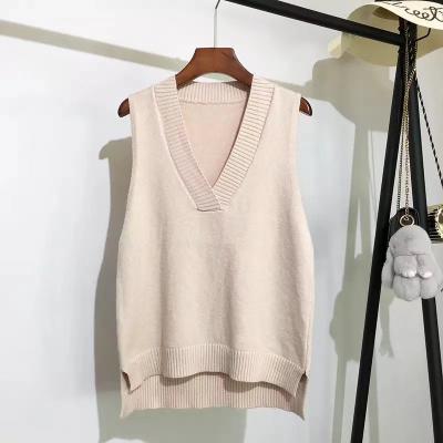 China Sleeveless sweater of new Korean loose wild vest sweater autumn and winter vest women's sweater viable V-neck knitted for sale