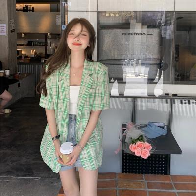 China Summer 2021 short coat women's short blazer temperament thin plaid sleeve breathable suit new small for sale