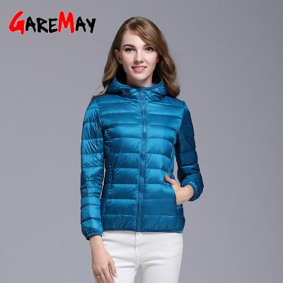 China Ultra Light Winter Viable Women Down Coat Female Warm White Duck Down Hooded Jackets Long Wearable Jacket Outwear Down Coat for sale