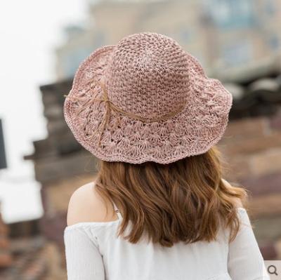 China Lady Verified Korean Version Of Summer Crochet Hollow Grass Hat Along Fisherman Hat Sunscreen Beach Handmade Hat Wholesale for sale