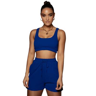 China 2021 Wholesale QUICK DRY Two Piece Sets Summer Street Outfits Tie Up Women Sleeveless Two Piece Set Crop Top Shorts for sale