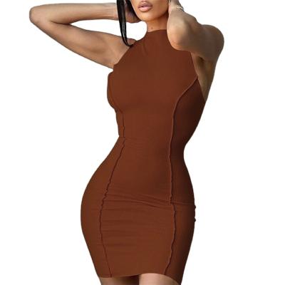 China Breathable Sleeveless Round Sleeveless Slim Bodycon Dress Hip Solid Color Wrap Dress Women Sleeveless Bodycon Dresses for sale