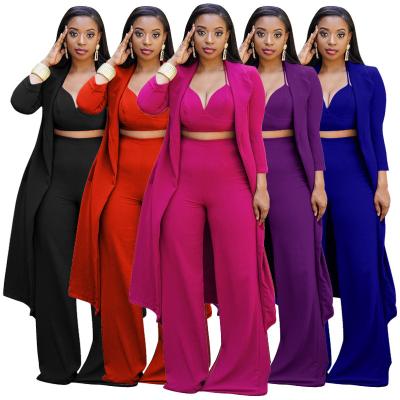 China 2021 Breathable Hot Selling Women Sweaters Long Sleeve Blazer Plus Size Casual Coat Long Three Piece Set for sale