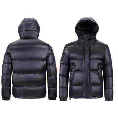 China Outdoor Breathable Hot Sale Plus Size Shiny Stripper Hooded Logo Bubble Hooded Jacket for sale