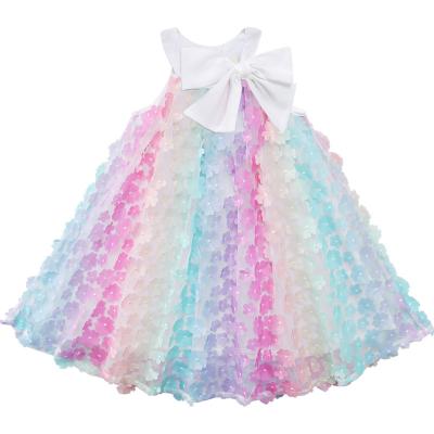 China 2021 Washable Kids Flower Princess Girls' Dresses Baby Summer Dress Fancy Rainbow Fluffy Skirt For Kids Girl for sale