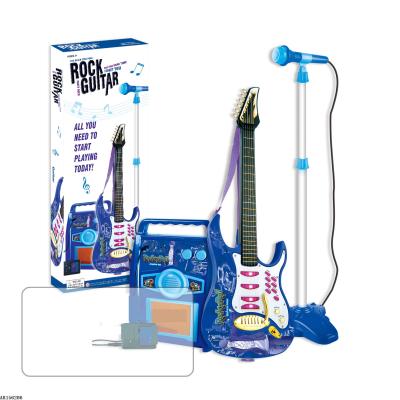 China Musical Toy Cheap Battery Operated Tguitar Set With Microphone Luggage Skateboard Laptop Electric Rock Guitar Toys for sale