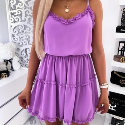 China New Design Breathable Solid Color Professional Slip Sleeveless Loose Ruched Beach Dress for sale