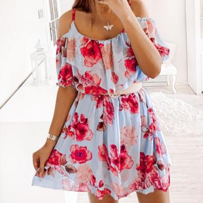 China Wholesale Factory Price Breathable Summer Floral Print Slip Shorts Sheath Loose Off The Shoulder Beach Dress for sale