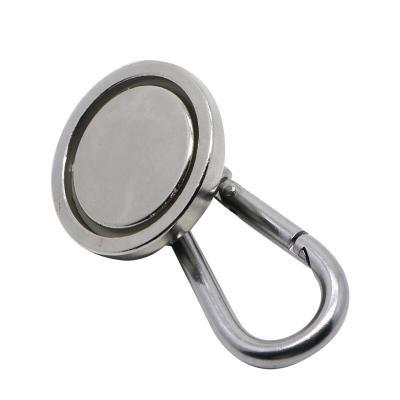 China Industrial Magnetic Neodymium Pot Magnet With Carabineer Head Chain Snap Hook for sale