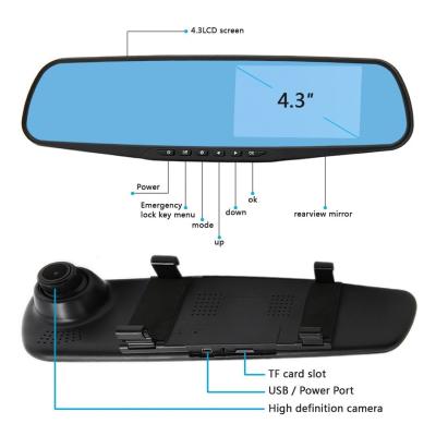 China GPS 4.3 Inch HD Screen 1080P Car Rearview Camera 140 Degree Wide Angle Lens Car Camera Mirror for sale