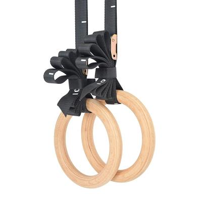 China PreGymnastic 1.26 inch Thickness wood Gymnastic Rings 1300lbs Capacity with Adjustable Straps for sale