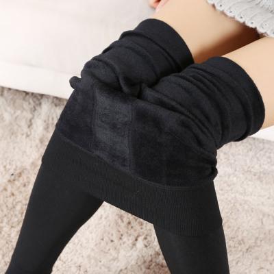 China Antibacterial Private Label Legging Autumn Winter Thick Warm Brushed striping stretch fleece pants trample feet elasticity top gaiters for sale