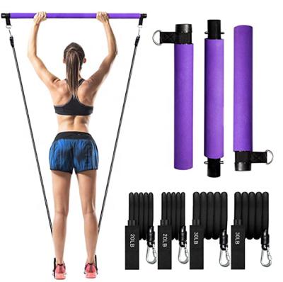 China Band +Metal tuber+Foam grip gym equipment pilates stick bar with resistance band pilates stick kit bar 3 section sticks for sale