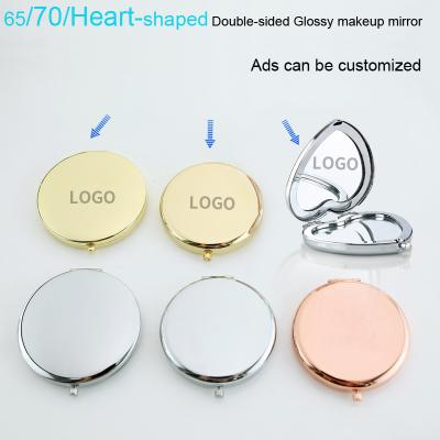 China High End Glossy Mirror Customized Gift Personalized LOGO Small Purse Mirror Metal Mini Smart Vanity Mirror High Quality Makeup Double Sided Foldin for sale