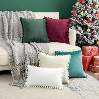 China Viable Wholesale Cover Cushion 18X18 Pillows Accept Custom Velvet Throw Pillow With Cute Pompom for sale