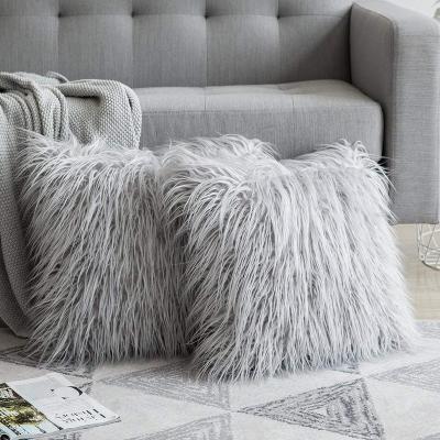 China New Decorative Luxury Viable Series Style Light Gery Faux Fur Throw Pillow Case Cushion Cover For Sofa Bedroom Car 18 x 18 Inch for sale