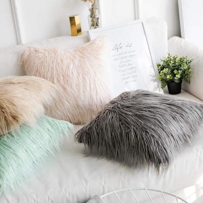 China High Quality Viable Mongolian Fur Cushion Pillow Gray Fur Pillow For Living Room Bedroom 18 x 18 inch 45 x 45 cm for sale