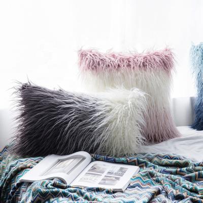 China New Viable Arrive Faux Fur Cushion Cover Mongolian Fur Pillow Case 2021 For Fascinating Gradient Home Decor Fashion Pillow Faux Fur Pillow for sale