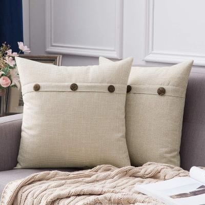 China Viable Linen Tile Covers Cushion Cover Button Vintage Farmhouse Triple Pillow Case For Couch Sofa Bed 20 x 20 inch 50 x 50 cm for sale