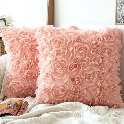 China Valentine pillow cover 3D viable plaid lace rose design flower cushion cover white red rose pillow to wedding sofa home decor for sale