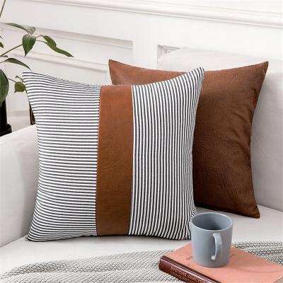 China New Arrival Sustainable Stripe Cushion Cover With Leather Sofa Cushion Cover Decoration Pillowcase 45*45cm for sale