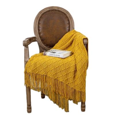 China Simple Hot Selling Luxury Knitted Throw Blanket Decorative Woven Throw Blanket With Tassels for sale