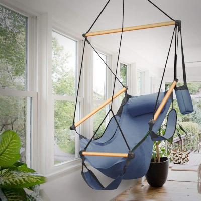 China Luxury Outdoor Life Sky Swing Seat (Blue) Hanging Rope Hammock Chair Air Solid Wood 250 Pounds With Pillow Armrest Hanging Chair for sale