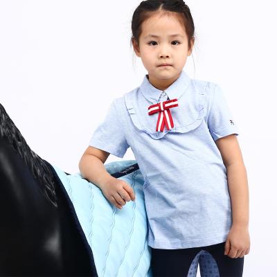 China Wholesale Kids Girl Competition Shirts High Quality Equestrian Clothing 100%Nylon Tank Top Fabric For Equine Riding Show T-shirt Manufacturer for sale