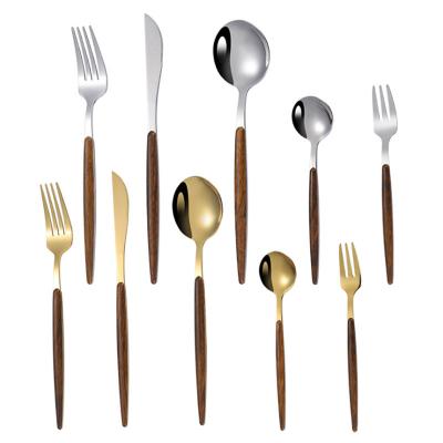 China Sustainable Luxury Dinnerware Set Stainless Steel Ice Cream Teaspoon For Hotel Restaurant Kitchen Knives Forks Spoon Handle Wooden for sale