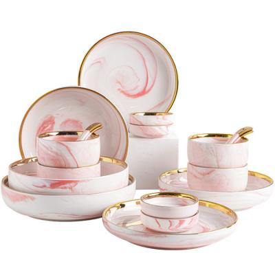 China Viable wholesale fine gold tableware ceramic porcelain tableware marble dinner set wedding dinner plate pattern dinner set for sale