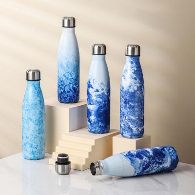 China New Viable Coke Bottle Plated Art Wooden Straight Cup Glacier Printing Paint Stainless Steel Grain Thermos Rolling Mug for sale