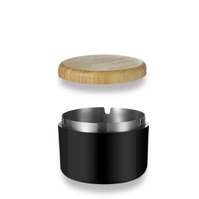 China Home Hotel Restaurant Stainless Steel Nordic Black Dark Green White Ashtray With Bamboo Lid for sale