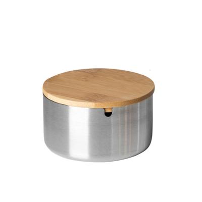 China 2021 Nordic new hotel restaurant home stainless steel with bamboo cover creative ashtray with lid for sale