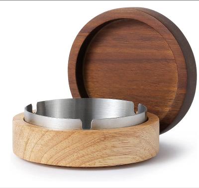 China Home Liner Ash Tray Windproof Durable Hotel Restaurant Smokers Stainless Steel Easy To Clean Fresh Ashtrays Wooden Ashtray With Lid for sale