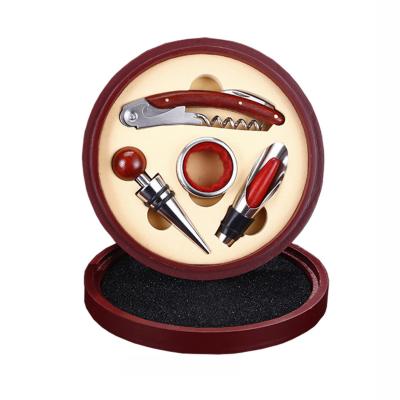 China Wine Bottle Opener Set Red Wooden Corkscrew Stainless Steel Wine New 2021 Box Opener Gift Set Gift Set With Wine Opener Set for sale