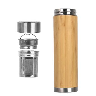 China Business Insulate Indoor 450ml Bamboo Water Bottle Vacuum Wall Double Flask Coffee Bamboo Tea Thermos Smart Stainless Steel LED Display for sale