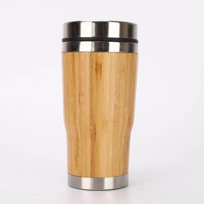 China 450ml Vacuum Heat Insulation Viable Personalized Beer Drinking Stainless Steel Water Travel Mug Bamboo Wooden Car Tumblers With Lid for sale