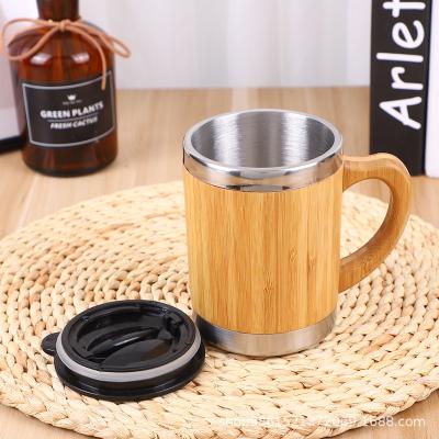 China Customized Sustainable Drinking 300ml Tea Tumbler Double Wall Stainless Steel Inside Bamboo Mugs With Handles for sale