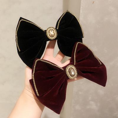 China Large Bow Hair Clip Hairpins HP-162 Girl's Hair Clips Accessories Double Layer Velvet Environmentally Friendly Faux Stone Elegant for sale