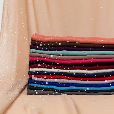 China Newest Large Fashion SC-210 Wholesale Eco-Friendly Muslim Pearl Chiffon Scarf Glitter Pearl Scarf For Women Hijab for sale