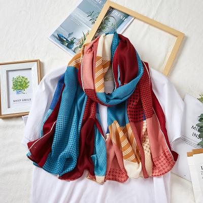 China Fashion SC-003 Pleated Plaid Pashmina Shawls Plain Cotton Eco-Friendly Women Scarf Canvas Scarf for sale