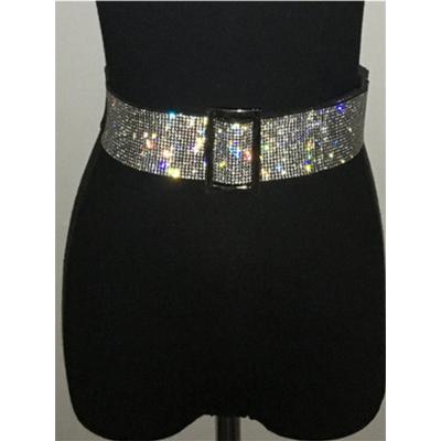 China Fashionable Banquet Christmas Party BE-003 Women's Crystal Wide Bling Belt Diamond Cool White Rhinestone Belt for sale